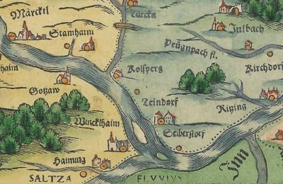 Palacio en venta 84375 Kirchdorf am Inn, Hofmarkstraße 2, Baviera, Älterste bayrische Landkarte 16.Jh. mit Miniaturansicht des Schlosses